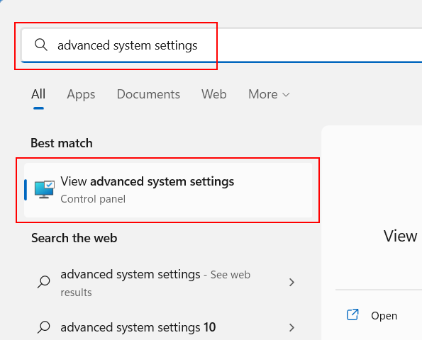 View advanced system settings