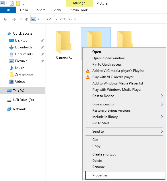 View folder properties in Windows 10