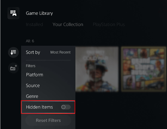 View hidden games in the PlayStation 5 Game Library