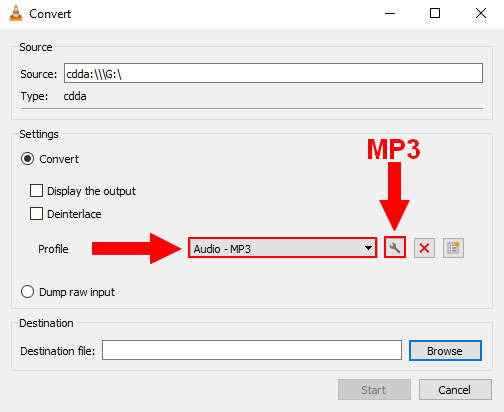 VLC convert settings