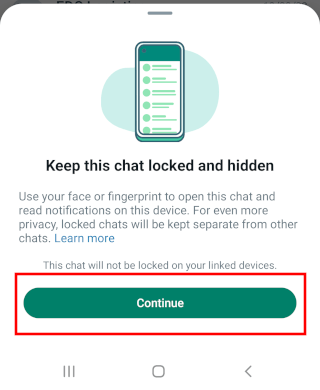 WhatsApp Continue lock chat