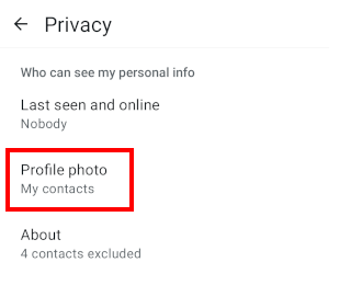 WhatsApp profile photo privacy settings