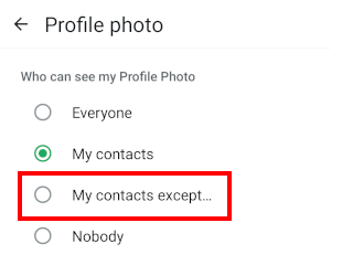 WhatsApp profile photo privacy settings