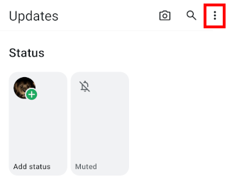 WhatsApp status updates menu button