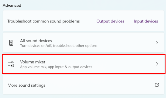 Windows 11 volume mixer