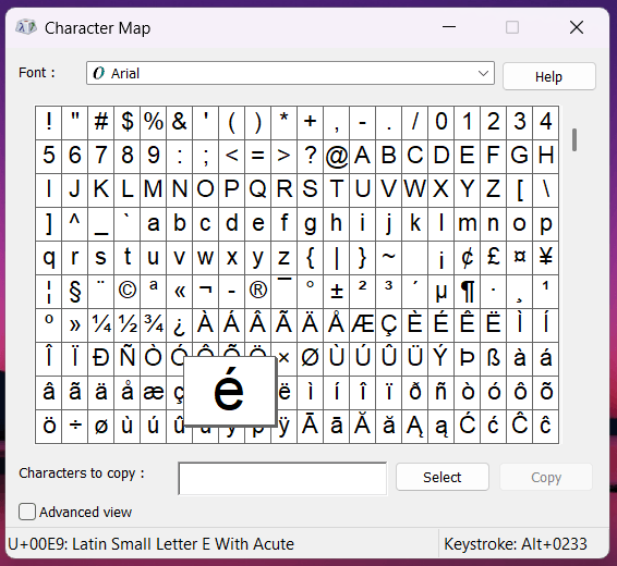 Windows Character Map