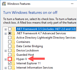 windows features hyper-v