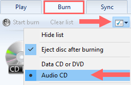 windows media player burn options